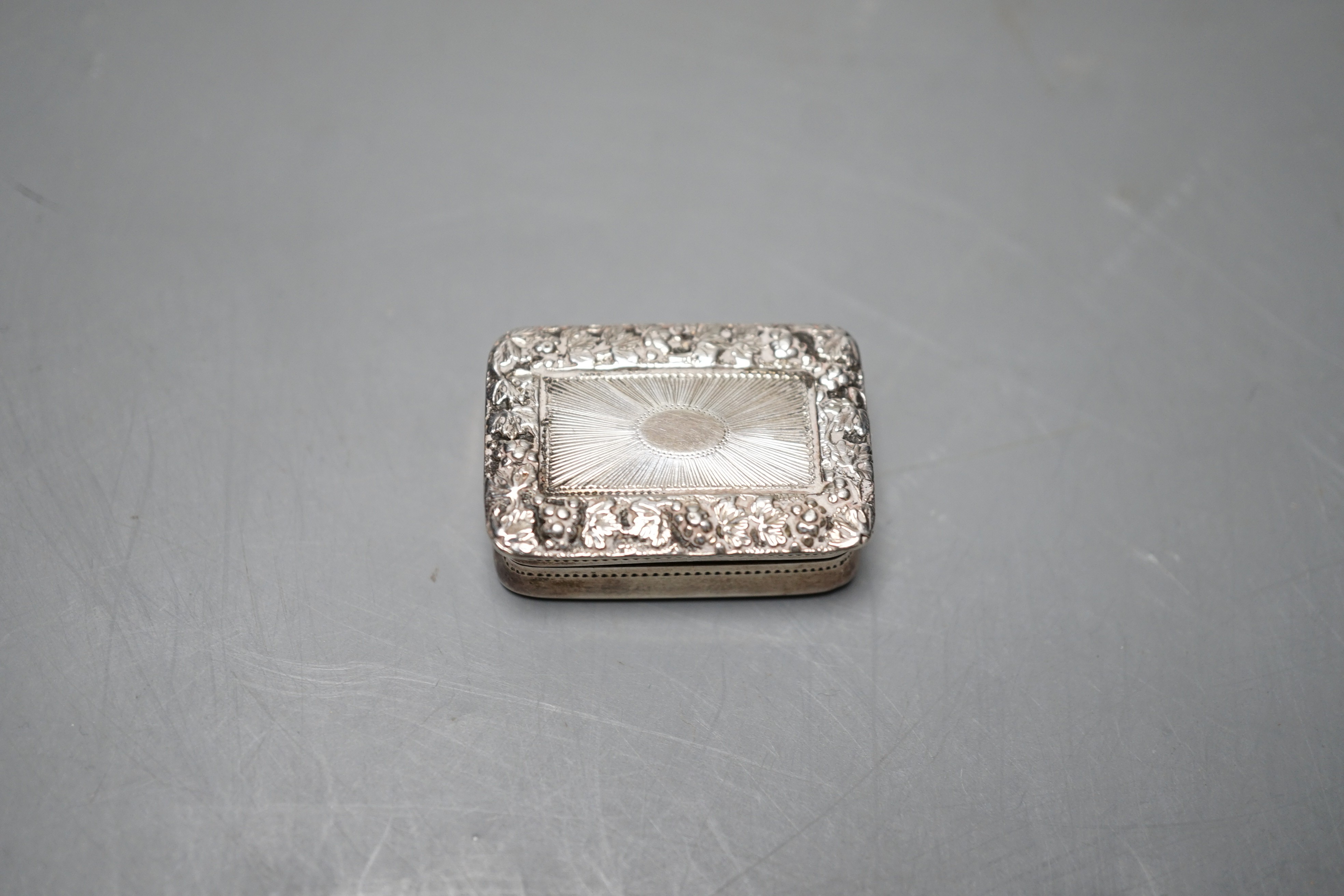 A George IV silver rectangular vinaigrette, Joseph Wilmore, Birmingham, 1827, 31mm.
